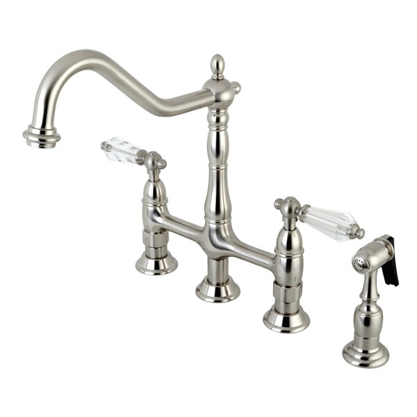 KS1278WLLBS Wilshire Bridge Kitchen Faucet W/ Brass Sprayer, Nickel